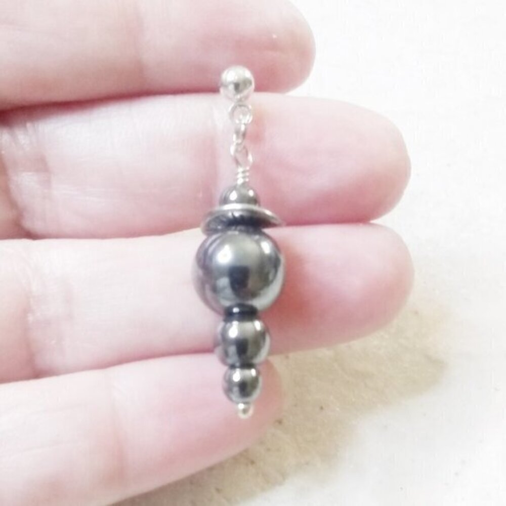 Stacked Gray Hematite Post Earrings - Calming, Grounding, Clearing, Protection - Picture 8 of 10